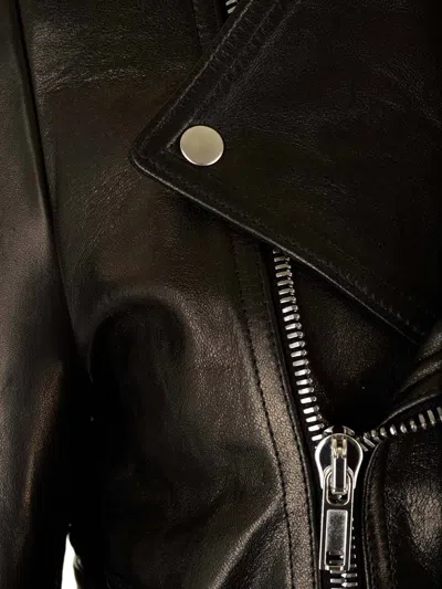 Rick Owens Micro Biker In Black Leather Jackets Black In Black