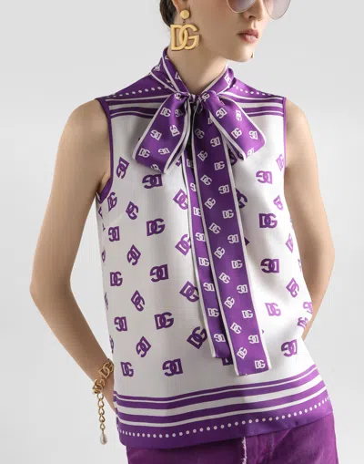 Dolce & Gabbana Dg Logo All-over Silk Twill Top