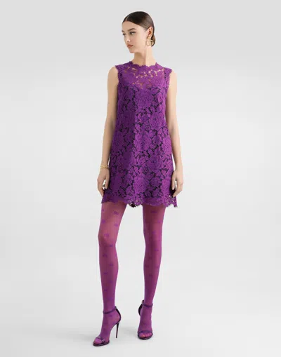 Dolce & Gabbana Lace Mini Dress In Purple