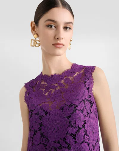 Dolce & Gabbana Lace Mini Dress In Purple