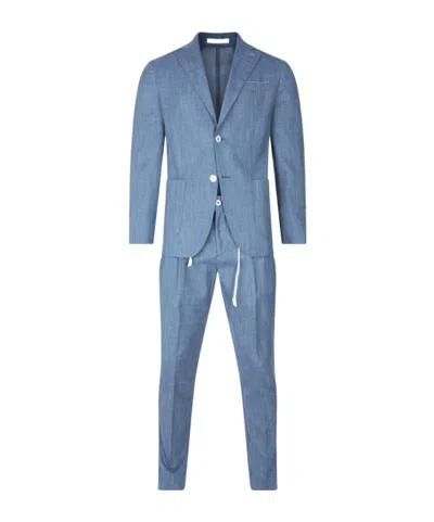 Eleventy Tailored Suit With Chest Pocket And Notched Lapel In Blue