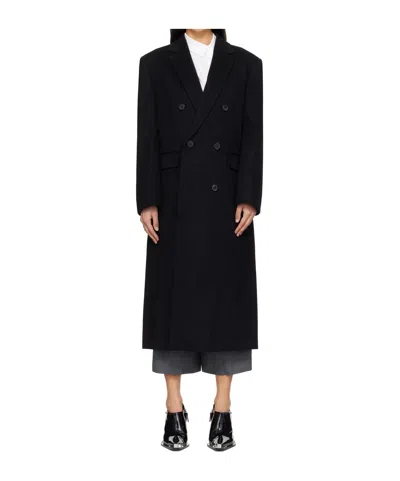 Juunj Black Double Breasted Maxi Coat In Black