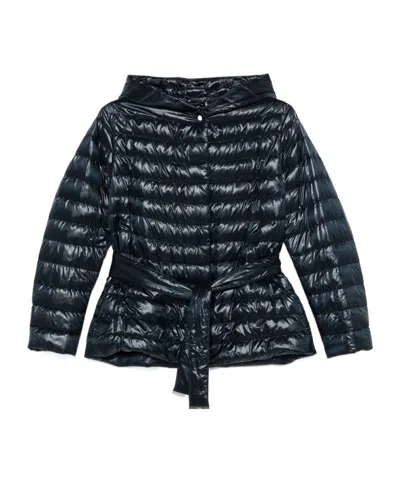 Herno Quilted Padded Jacket With Belted Waist In Blue
