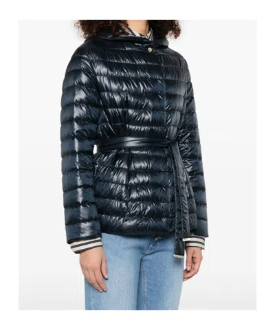 Herno Quilted Padded Jacket With Belted Waist In Blue