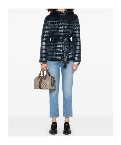 Herno Quilted Padded Jacket With Belted Waist In Blue