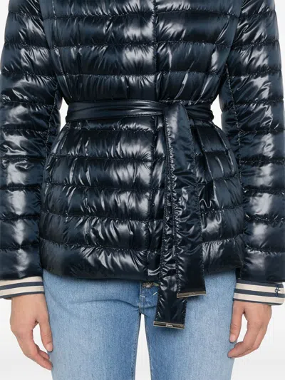 Herno Quilted Padded Jacket With Belted Waist In Blue