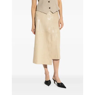 By Malene Birger Hannas Croc-embossed Leather Midi Skirt In Neutral