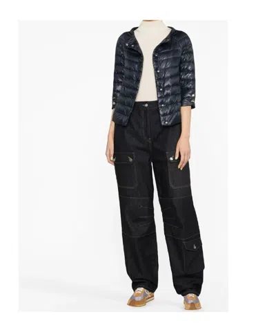 Herno Collarless Quilted Jacket In Blue