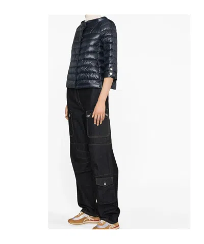 Herno Collarless Quilted Jacket In Blue
