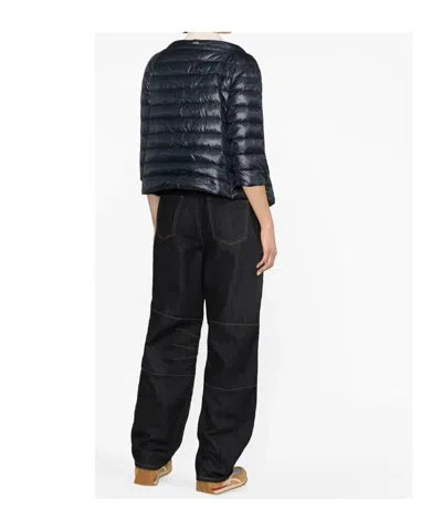 Herno Collarless Quilted Jacket In Blue