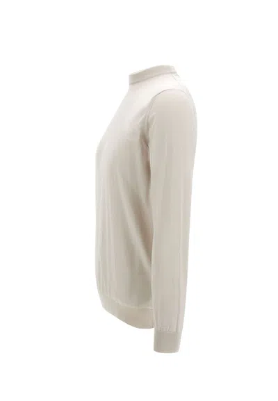 Eleventy Ribbed Sand Sweater With Tipping Detail In White