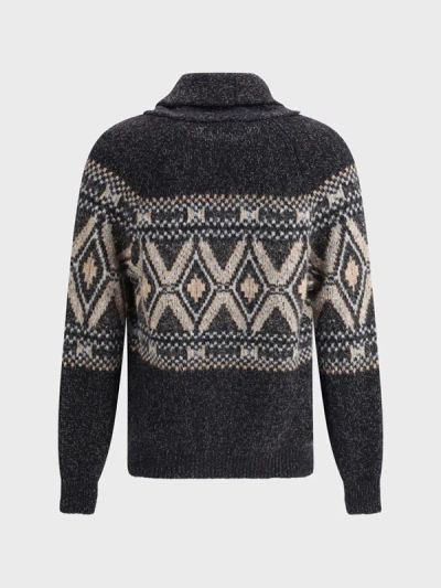 Brunello Cucinelli Lapel Long Sleeve Sweater In Gray