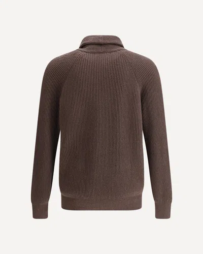 Brunello Cucinelli English Ribbed Knit Cardigan In Brown