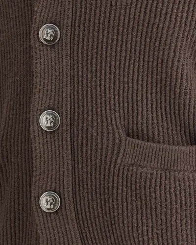 Brunello Cucinelli English Ribbed Knit Cardigan In Brown