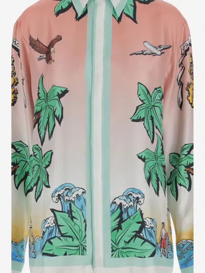 Casablanca Shirt In Pure Silk With Graphic Print In Multi