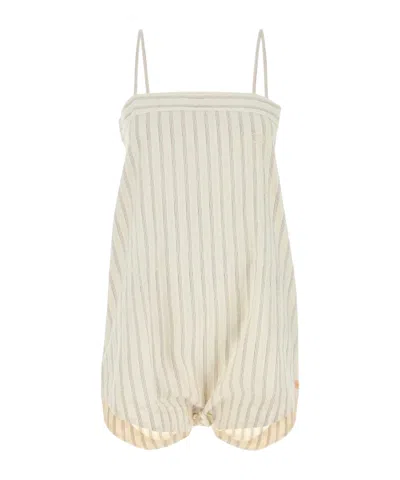 Bode Women Embroidered Cotton Lavender Sail Jumpsuit In Neutral