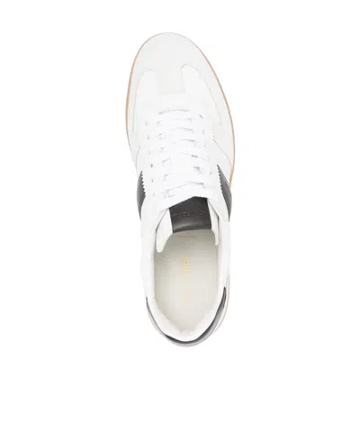 Tom Ford Archer White Low Top Sneakers With Logo Lettering On Tongue And Heel And Contrasting Heel In Leather