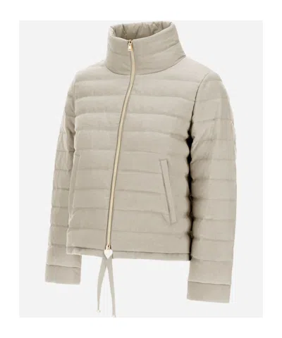 Herno Zipper Long Sleeve Down Jacket In Neutral