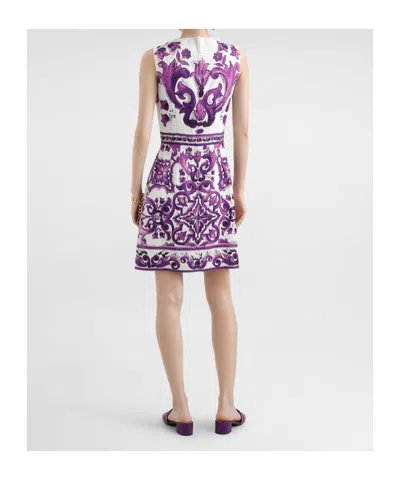Dolce & Gabbana Women Maiolica Print Cotton Blend Dress In Purple
