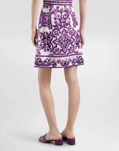 Dolce & Gabbana Women Maiolica Print Cotton Blend Dress In Purple