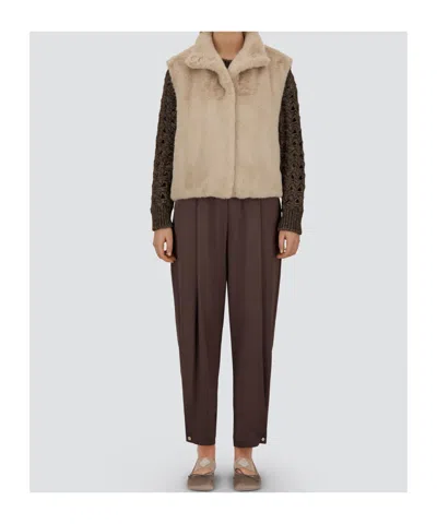 Herno Faux-fur Sleeveless Vest In Neutral
