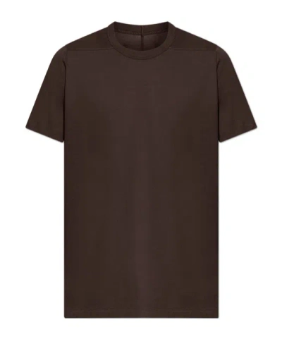 Rick Owens Mens Dark Dust Short Level Crewneck Cotton T-shirt In Brown
