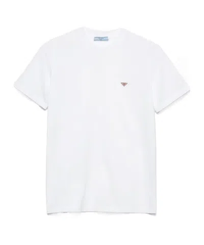Prada Triangle Logo Cotton T-shirt In White