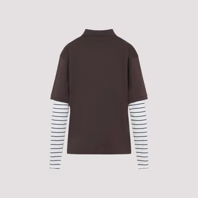 Miu Miu Lapel Long Sleeve Polo Shirt In Brown
