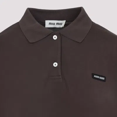 Miu Miu Lapel Long Sleeve Polo Shirt In Brown
