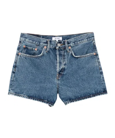 Re/done Patch Denim Shorts In Blue