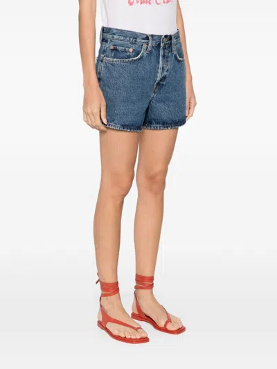 Re/done Patch Denim Shorts In Blue