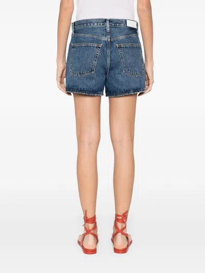 Re/done Patch Denim Shorts In Blue