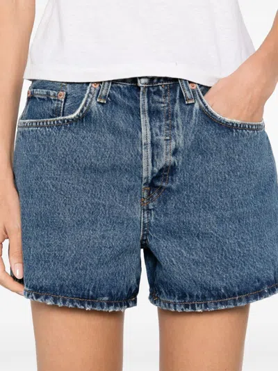 Re/done Patch Denim Shorts In Blue