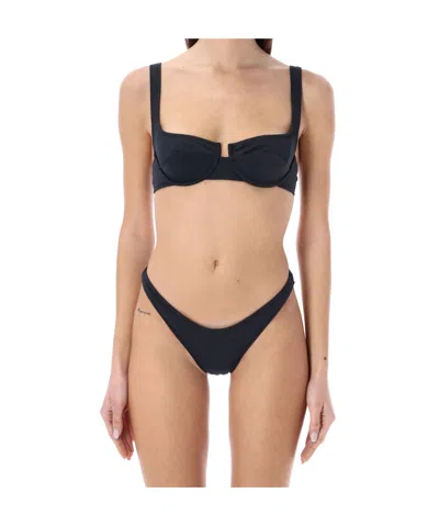 Reina Olga Brigitte Mid Rise Bikini Bottom With Adjustable Straps In Black