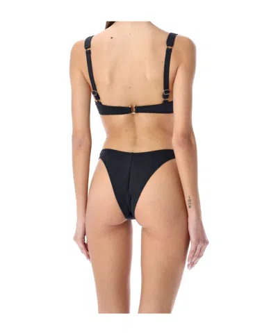 Reina Olga Brigitte Mid Rise Bikini Bottom With Adjustable Straps In Black