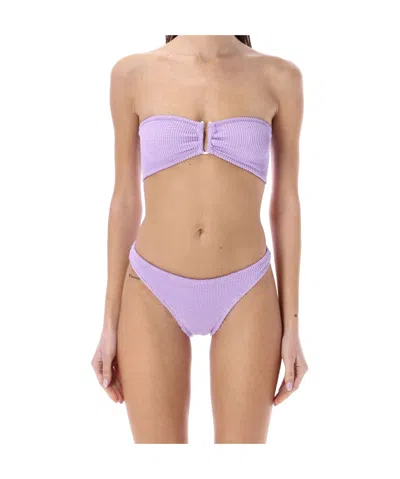 Reina Olga Strapless Bandeau Bikini Top In Textured Fabric In Violet