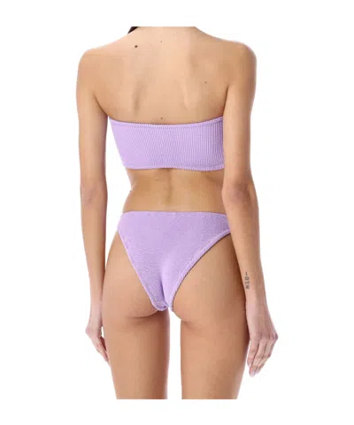 Reina Olga Strapless Bandeau Bikini Top In Textured Fabric In Violet