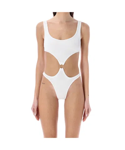 Reina Olga Crinkle Cut-out Scoop Neck Swimsuit In White