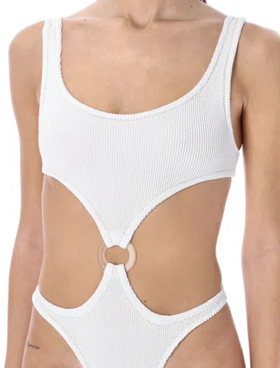 Reina Olga Crinkle Cut-out Scoop Neck Swimsuit In White