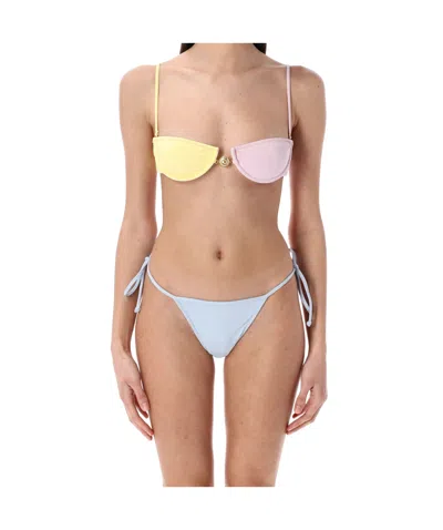 Reina Olga Adjustable Straps Color-block Tie-side Bikini In Pink