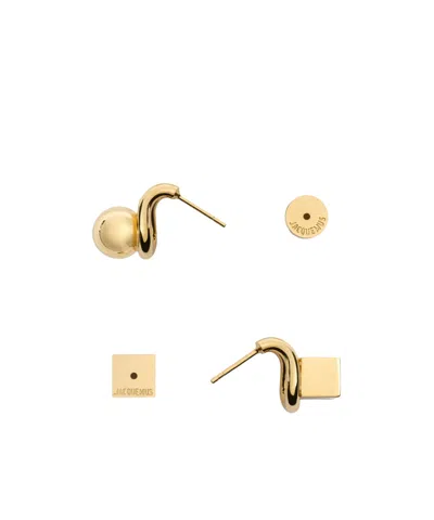Jacquemus 'les Puces Nodo' Metallic Earings With Rear Butterfly Closure And Rhinestoned Charm