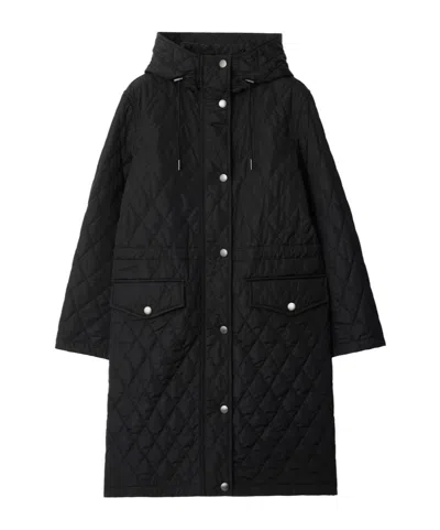 Burberry Quilted Parka Coat In Black