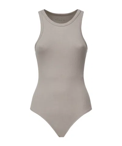 Alaïa Sculpting Rib Jersey Bodysuit In Gray
