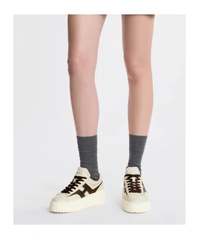 Hogan Beige Sneakers With Chunky Ridged Sole