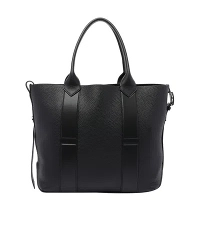 Hogan Medium Script Shopping Bag With Textured Leather Finish In Black