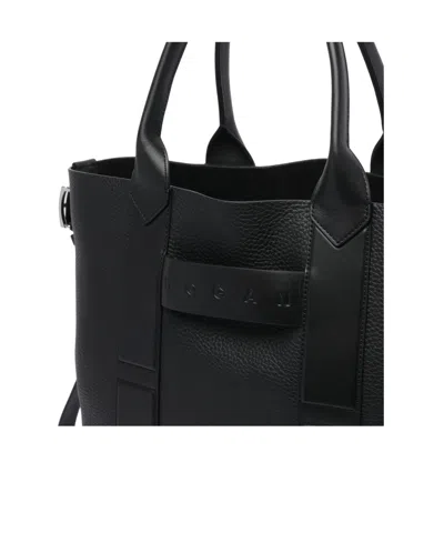 Hogan Medium Script Shopping Bag With Textured Leather Finish In Black