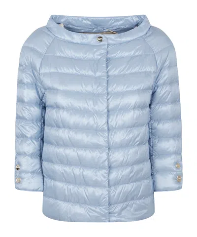 Herno Quilted Button Lightweight Padded Shiny Jacket In Blue