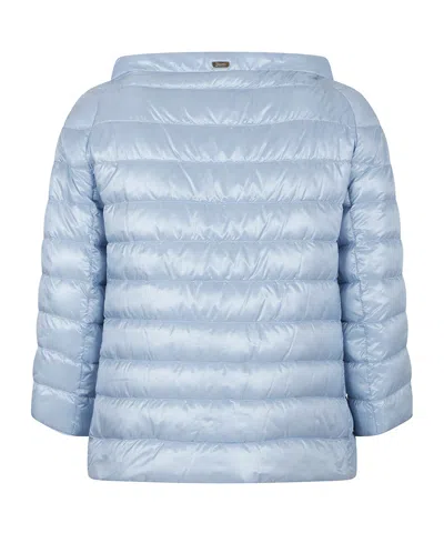 Herno Quilted Button Lightweight Padded Shiny Jacket In Blue