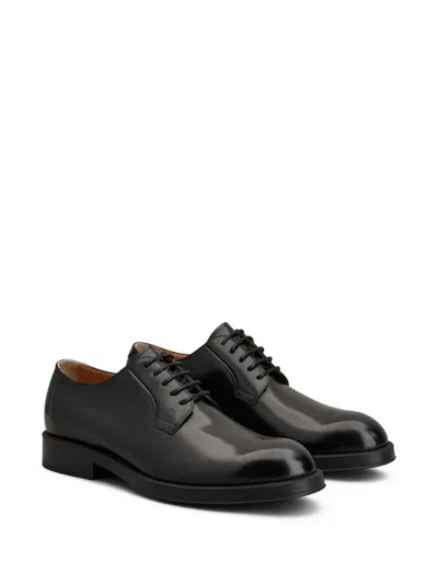 Tod's Polished Leather Lace-up Shoes With Rounded Toe In Black