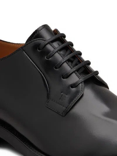 Tod's Polished Leather Lace-up Shoes With Rounded Toe In Black